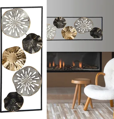 Produktbild von Wanddeko aus Metall im Rahmen Wandkunst Ringe Kreise Blumen Eisen