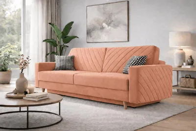 Produktbild von MOEBLO Schlafsofa CALIFORNIA – Sofa aus Samtstoff Couch für Wohnzimmer Sofagarnitur Polstersofa Wohnlandschaft Velours mit Bettfunktion, Bettkasten und Schlaffunktion (BxHxT): 230x96x97 cm -California - Kronos - 41 Pfirsich