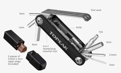 Produktbild von Topeak Tubi 11 COMBO, Fahrrad Werkzeug, Tubeless Reifen Reparatur, Multitool
