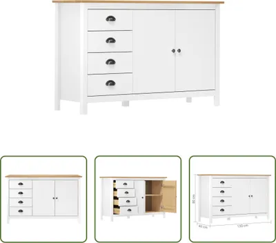 Immagine prodotto di The Living Store Credenza Hill White 130x40x80 cm in legno di pino massiccio