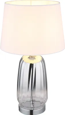 Produktbild von Globo Lighting Tischleuchte Metall verchromt, Glas silberfarben, klar verlaufend, Textil weiß, Kabel Textil schwarz, Wippschalter am Kabel, ø: 300mm, H: 520mm, Kabellänge 1440mm, exkl. 1x E27 40W 230V