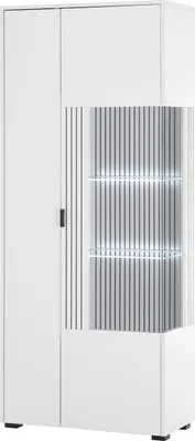 Produktbild von LIVOJO M17 Wohnzimmer Vitrine hoch links 75 x 180 x 38 cm Weiß Matt & Schwarz