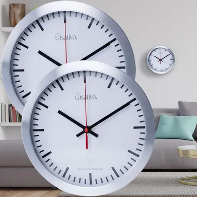 Produktbild von 2er-Set Elegante Funk-Wanduhr (Ø 25 cm) mit präzisem Quarz-Uhrwerk – Aluminiumgehäuse, geräuscharm – Zeitloses Design für jeden Raum