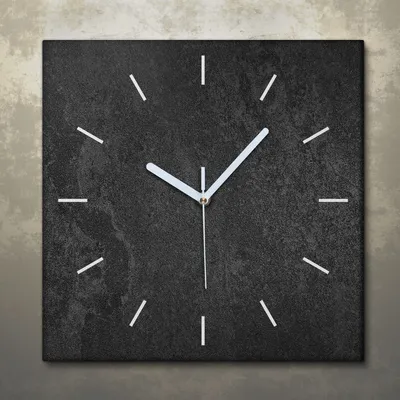 Produktbild von Wohnzimmer Leinwand Uhr Geräuschlos Küche 30x30 Schwarzer Stein, Marmor, Motive, Textur, weiße Zeiger
