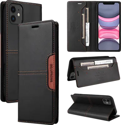 Produktbild von Handyhülle für iPhone 11 Hülle, Leder Flip Wallet Kartenfach Stand Schutzhülle Schwarz