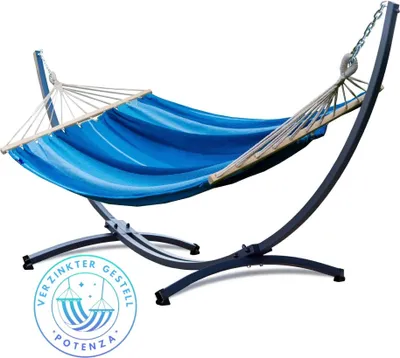 Produktbild von Potenza Outdoor Hängematte mit Verzinkter Gestell für 2 Personen I Stabhängematte XXL 220x160, 200kg I Hängemattengestell 220kg Wetterfest