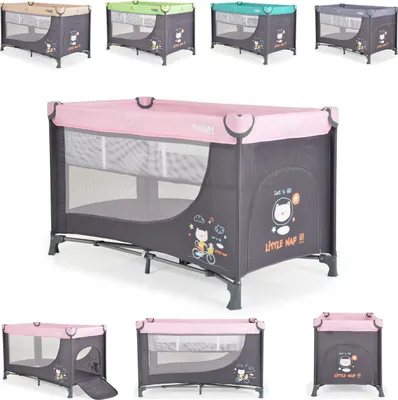 Produktbild von Moni Reisebett Tommy, 2 Ebenen Faltmatratze Seiteneingang Tragetasche Laufstall rosa