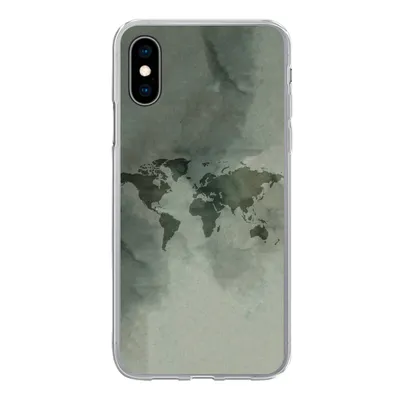 Produktbild von MuchoWow® Handyhülle Schutzhülle Hülle für iPhone X Weltkarte - Grün - Grau Silikon Softcase Handy Hülle - Handyhülle