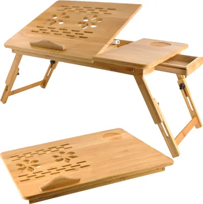Produktbild von Laptoptisch Notebooktisch aus Bambus Bretttisch Zeichentisch und Esstisch für Bett 67 x 28 x 26,5 cm 23452