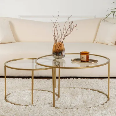 Immagine prodotto di Aedion - Tavolino da Salotto, 80x80x43h cm oro, set di 2 Tavolini