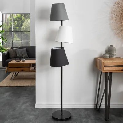 Produktbild von Design Stehlampe LEVELS 163cm schwarz grau 3 Leinen Schirmen Stehleuchte Wohnzimmerlampe