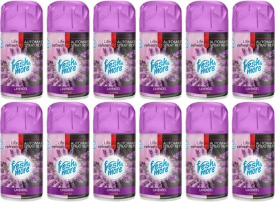 Produktbild von Fresh&More Lufterfrischer Nachfüller Lavendel, 250ml, 12er Pack, 2in1 Geruchsneutralisierer, bis zu 60 Tage Duft, Fresh&More-Technologie, kompatibel mit automatischen Duftspendern
