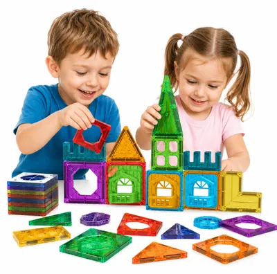 Productafbeelding van Woopie magnetische constructieblokken 3D-educatieve set kasteel 30-delig.