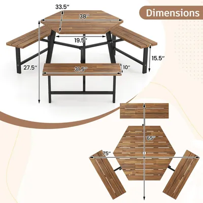 Produktbild von Picknicktisch – Bierbank – Gartentisch – Picknickbank – Gartenbank – Akazienholz – Mit Metallgestell