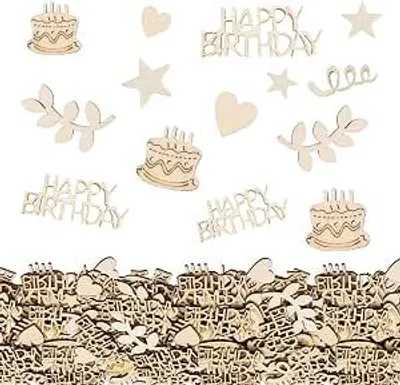 Immagine prodotto di Set di confetti per compleanno, 100 pezzi in legno - Decorazioni per torta a forma di coriandoli - Confetti da tavola per feste di compleanno