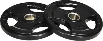 Produktbild von SPORTNOW Hantelscheiben 2er-Set, Tri-Grip 2 x 10 KG gummierte Olympiascheiben, bodenschonender Gewichtsscheiben mit 5 cm Bohrung, drei Griffen