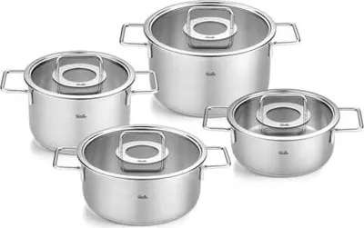 Produktbild von Fissler Pure Collection / Edelstahl-Kochtopfset, 4-teilig, Töpfe mit Glas-Deckel (2 Kochtöpfe,2 Bratentöpfe), GERMANY - Induktion