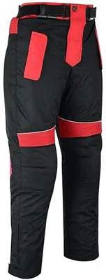 Seitenansicht der roten Motorradhose aus Cordura-Textil. Herausnehmbares Futter, Oberschenkeltaschen und windabweisendes Design für höchsten Komfort und Schutz. Verbessern Sie Ihr Fahrerlebnis mit deutscher Qualität! #BikerFashion #MotorcycleApparel #RideI