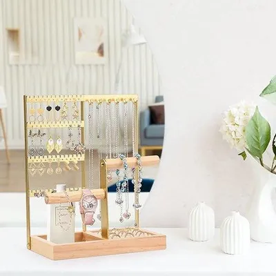 Productafbeelding van Sieradenstandaard met houten decoratie - Sieradenorganizer