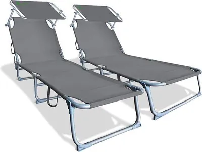 Immagine prodotto di Set di 2 lettini prendisole con parasole – lettini pieghevoli, regolabili in 3 posizioni, in poliestere, colore grigio, dimensioni 190×58×28 cm, portata massima 110 kg