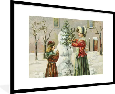 Produktbild von MuchoWow® Gerahmtes Poster Weihnachten - Schnee - Weihnachtskarte 90x60 cm - Poster mit Schwarzem Bilderrahmen Wandposter Rahmen Foto Bilder - Wanddekoration - Fotos