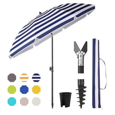Produktbild von Sekey Sonnenschirm Rund Ø160cm Gartenschirm UV Schutz 50+ Strandschirm mit erdspieß & Schutzhülle, Neigungswinkel und Höhe verstellbar