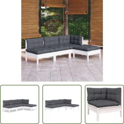 Produktbild von The Living Store 4-tlg. Garten-Lounge-Set mit Kissen Weiß Kiefernholz