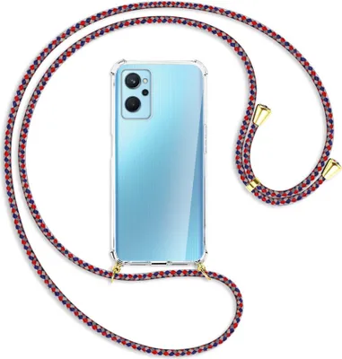 Produktbild von Handykette Backcover-Schutzhülle mit Band (Metall goldfarben) für Realme 9i - silber/blau/rot