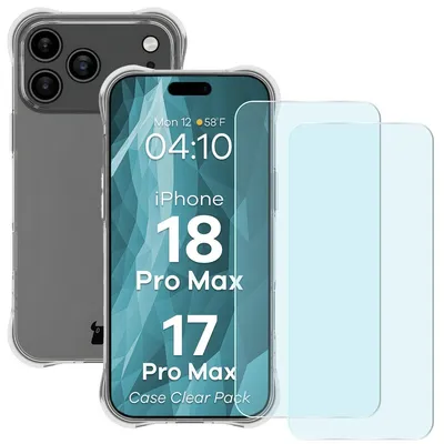 Produktbild von Schutzhülle + 2x gehärtetes Glas für iPhone 18 Pro Max / 17 Pro Max, Bizon Case Clear Pack, Transparent