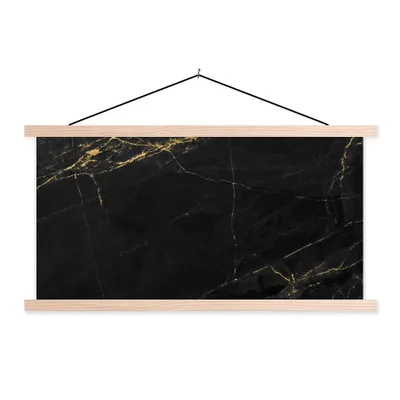 Produktbild von MuchoWow® Textilposter Marmor - Schwarz - Gold - Chic - Marmoroptik - Design 120x60 cm mit holzfarbenen Rahmen - Klemmleiste