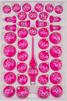 Produktbild von 39 tlg. Glas-Weihnachtskugeln Set in Hochglanz-Pink-Silberne-Ornamente