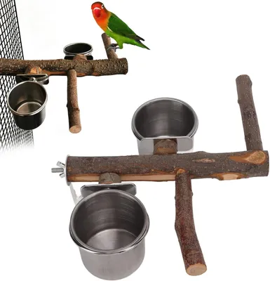 Productafbeelding van Vogelvoerstation van hout met een roestvrijstalen voerbak van 22 cm, voorzien van zitstokjes, geschikt voor kleine tot middelgrote vogels