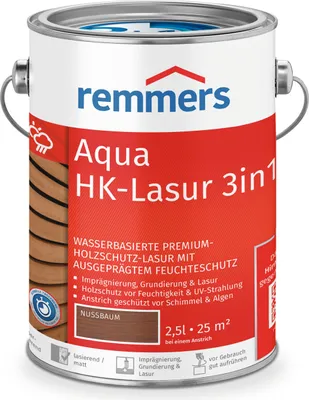 Produktbild von Remmers Aqua HK-Lasur 3in1 nussbaum (RC-660) 2,5 l, Holzlasur
