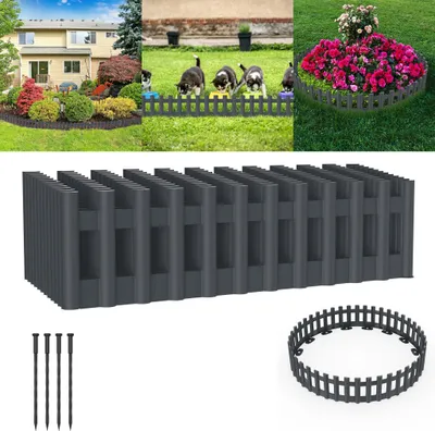 Image de Bordure de pelouse en plastique XINZI Bordure de parterre aspect bois Palissade de jardin Clôture de parterre, 1 élément LxH : 43x12 cm,  anthracite (12 pièces, 516 cm)