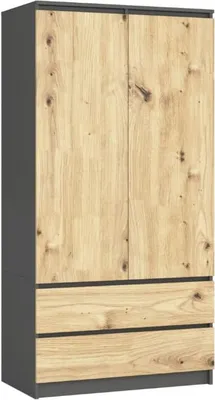 Produktbild von BDW Kleiderschrank 2 Türen 2 Schubladen, Spiegel, Grau / Eiche Artisan, 180x90x51