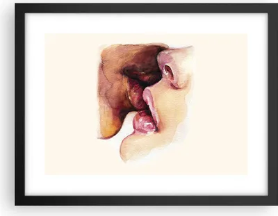 Produktbild von Gerahmtes Poster - Schwarzer Rahmen - Kuss Mund Paar - 40x30 cm - Wand Bild - Wanddeko - Wandbilder - Kunstposter - Wandposter - Bilderrahmen - Bilder - Kunstdruck - Wanddekoration - P2BAA40x30-5051