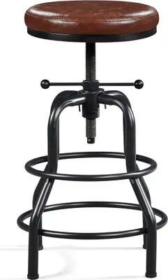 Produktbild von Yaheetech Vintage Barhocker Barstuhl mit Dickem Kissen Höhenverstellbarer Schraubhocker 54,5 – 71,5 cm bis 136 kg Belastbar Thekenhöhe fürs Esszimmer