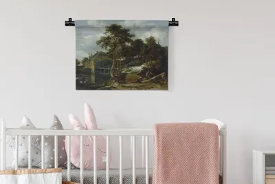 Produktbild von MuchoWow® Wandteppich Wandbehang Landschaft mit Wassermühle - Gemälde von Jacob van Ruisdael 60x45 cm Tapisserie Dekoration Wandtuch - Das Schlafzimmer