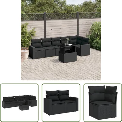 Produktbild von The Living Store 7-tlg. Garten-Sofagarnitur mit Kissen Schwarz Poly Rattan