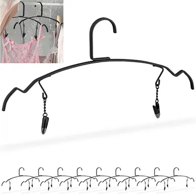 Produktbild von PolkaHome® Lingeriehänger 10er Set BH Bügel Wäscheklammer Metall Kleiderbügel Schwarz