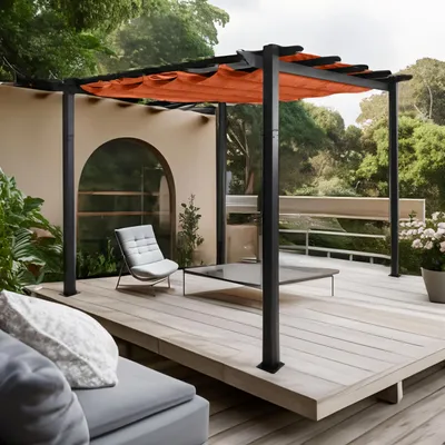 Produktbild von Aluminium Pergola HWC-N93, Gartenpavillon Pavillon Garten, stabiles 8cm-Gestell Schiebedach UV50+ 3x3m terrakotta