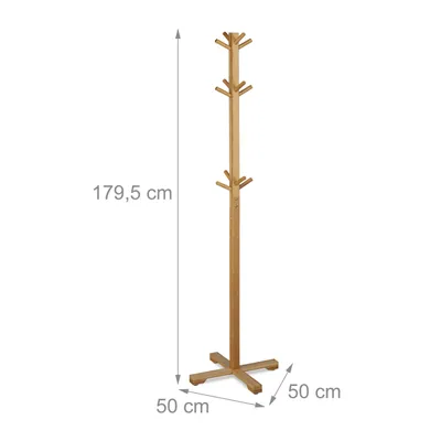 Obrázek produktu pro Relaxdays Stojan na kabáty z bambusu, věšák na kabáty s 12 háčky, rozměry: 179,5 x 50 x 50 cm, stojan ve tvaru stromu, přírodní