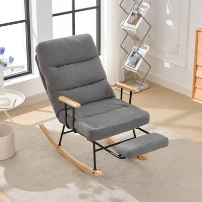 Produktbild von okwish Fernseh- & Relaxsessel Relaxsessel mit manuellem Fußstütze, Schaukelsessel Polstersessel mitstabiler und rutschsicherer Liegefunktion, Loungesessel Einzelsesse,Grau