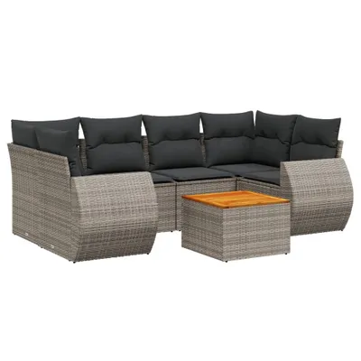 Produktbild von vidaXL 7-tlg. Garten-Sofagarnitur mit Kissen Grau Poly Rattan