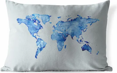 Produktbild von MuchoWow® Outdoor Kissen - Weltkarte - Aquarell - Grau - 50x30 cm - Wetterfest - Lounge Kissen - Sofa kissen - Wohnzimmer Dekoration