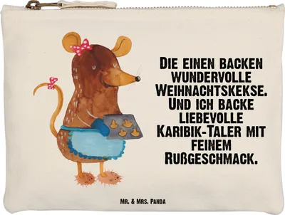 Produktbild von Mr. & Mrs. Panda Schulmäppchen Maus Kekse Größe M - Weiß - Geschenk, Plätzchen, Winter, Pouch, Backen, Federmappe, Kosmetiktasche, Weihnachten, Stoffbeutel, Federtasche