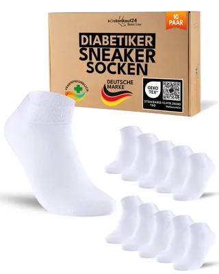 Produktbild von 10 Paar Diabetiker Sneaker Socken ohne Gummibund & ohne Naht - 70228T Weiß 39-42