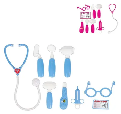 Produktbild von Pilsan Kinder-Arztset 03232, 9-teilig, Spritze, Stethoskop, Otoskop, Arztausweis blau