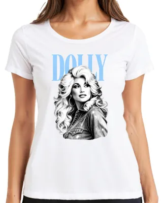 Productafbeelding van Dolly Parton, landelijke muzieklegende, vintage, retro, fan, zangeres, dames T-shirt, wit, maat L