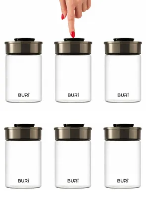 Produktbild von BURI Vorratsglas Vakuumglas 6er Set 1300ml | Vorratsdosen Glas mit Edelstahl Deckel & Vakuum Klick-Mechanismus | Luftdicht mottensicher auslaufsicher stapelbar spülmaschinenfest